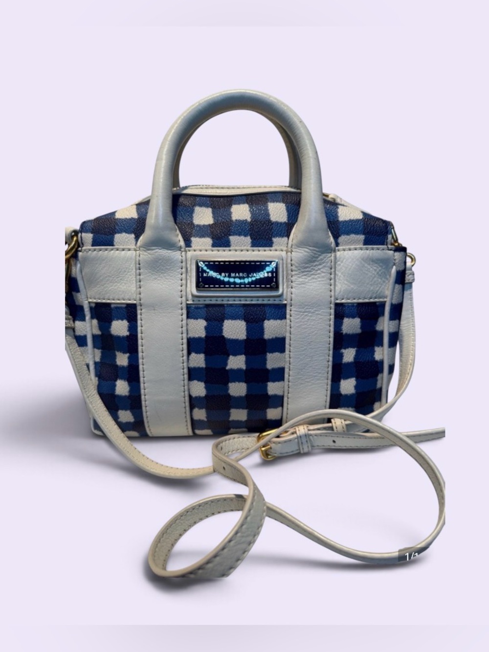 Marc by Marc Jacobs Cream & Navy Check Mini Satchel Bag